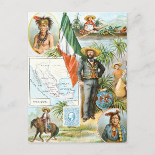 Cartão Postal Desenho Vintage: Colagem do México