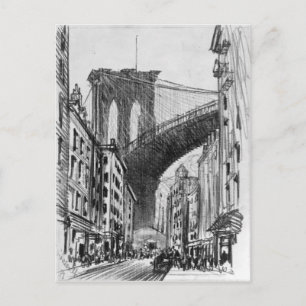 Cartão Postal Desenho Vintage de Estágios de Ponte do Brooklyn