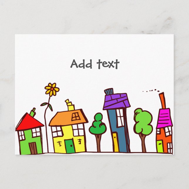Cartão Postal Desenho Whimsic, Cidade Pequena, modelo dos EUA (Frente)