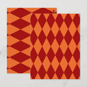 Cartão Postal Desenho Xadrez Harlequim Vermelho e Laranja