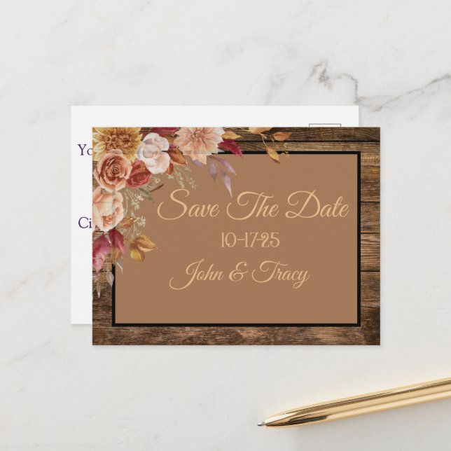 Cartão Postal Desenhos Personalizáveis de Salve a Data (Frente/Verso In Situ)