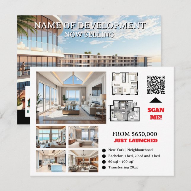 Cartão Postal Desenvolvimento de imóveis editáveis pelo corretor (Frente/Verso)