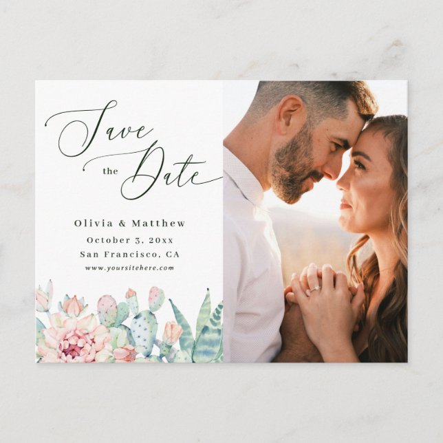 Cartão Postal Desert Cactus Photo Save the Date. Elegant Wedding (Frente)