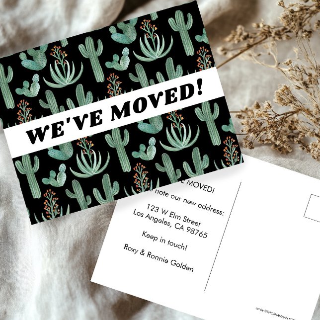 Cartão Postal DESert Cactus Watercolor Black (MOVING ANNOUNCEMENT Desert Cactus Watercolor Black Change of Address Postcard
)