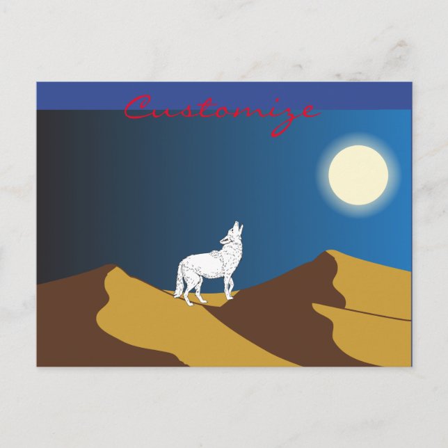 Cartão Postal Desert Coyote Howling Full Moon Thunder_Cove (Frente)