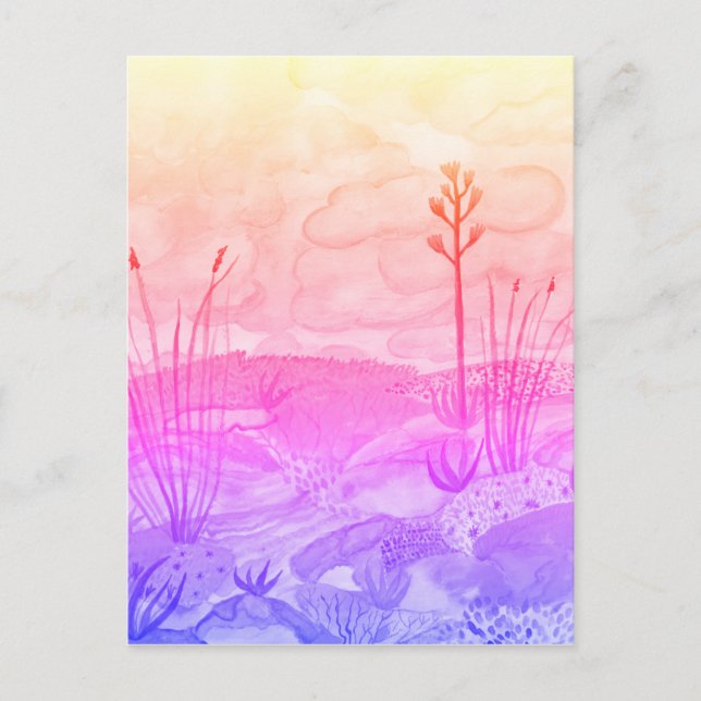 Cartão Postal Desert Dreams Watercolor Novo México Sunset (Frente)