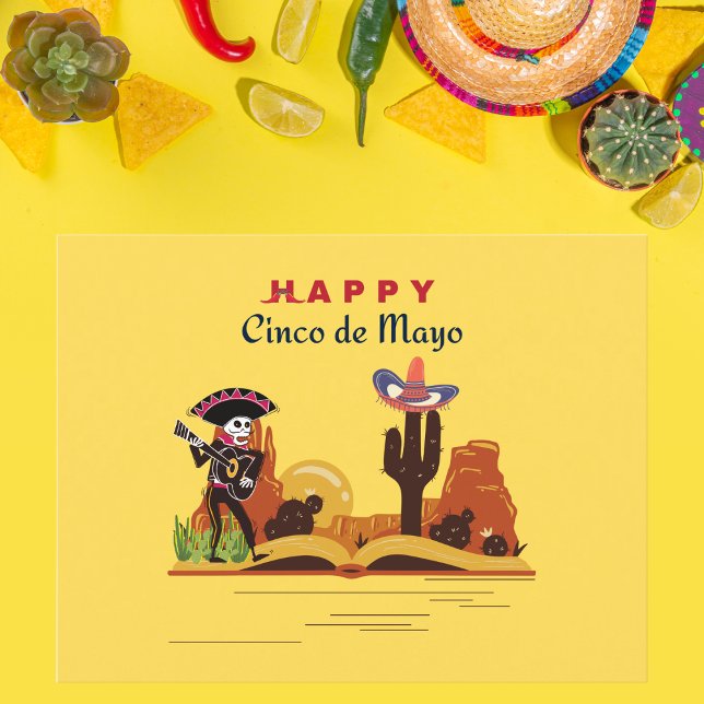 Cartão Postal Desert Mariachi Skeleton Cinco de Mayo (Criador carregado)
