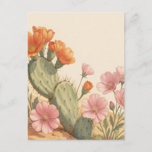 Cartão Postal Deserto Cactus Flor Orange Rosa Flores Silvestres
