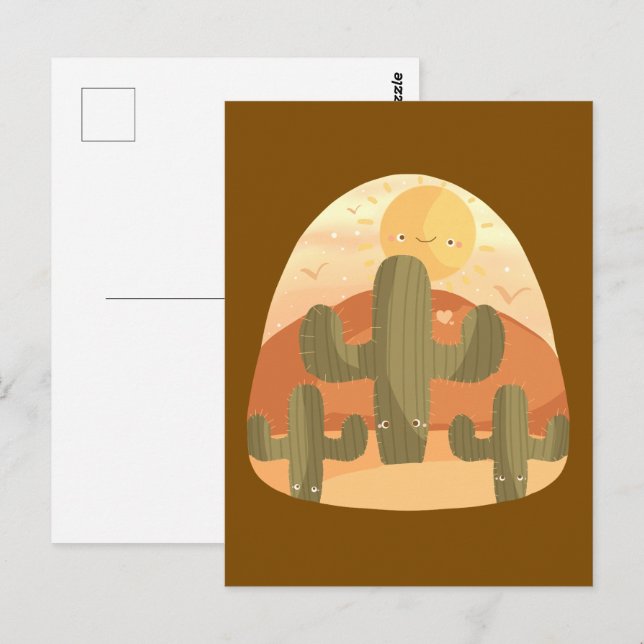 Cartão Postal Deserto de Cacto com Sol (Frente/Verso)