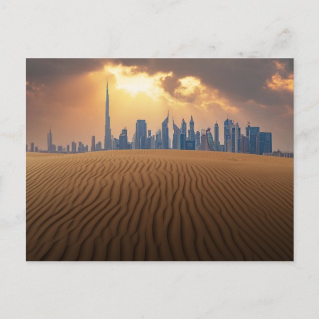Cartão Postal Deserts | Dubai's Skyline View from Sand Dune (Frente)