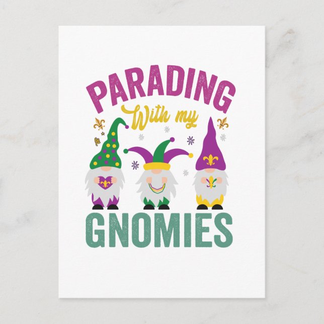 Cartão Postal Desfilando com meus Gnomies Engraçado Mardi Gras G (Frente)