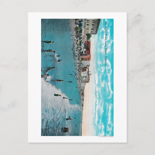 Cartão Postal Desfrutando Ondas na Praia do OceanoLong Beach, CA (Frente)