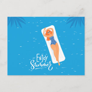 Cartão Postal Desfrute da Ilustração da Mulher Balnear no Verão