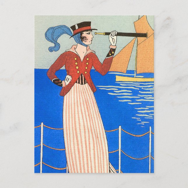 Cartão Postal Desgaste Yachting por George Barbier (Frente)