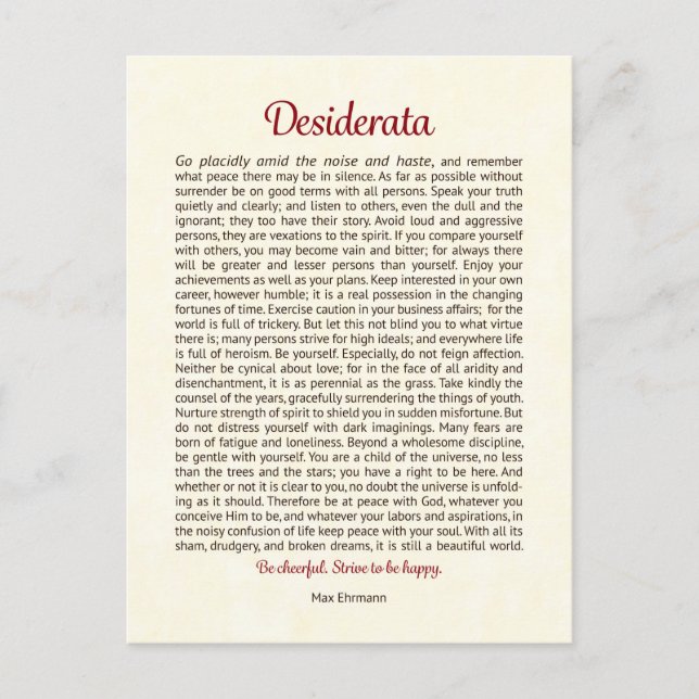 Cartão Postal Desiderata | Arte Mini Desiderata (Frente)