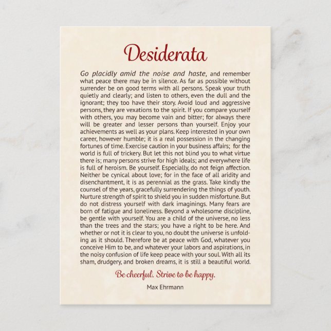 Cartão Postal Desiderata | Arte Mini Desiderata (Frente)