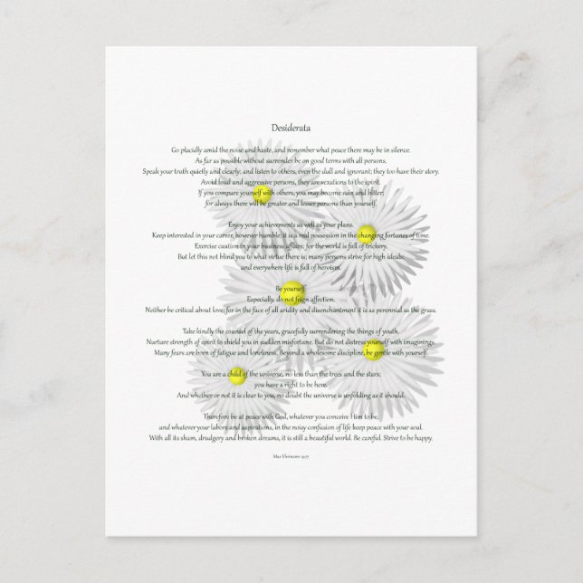 Cartão Postal Desiderata com Visitas (Frente)