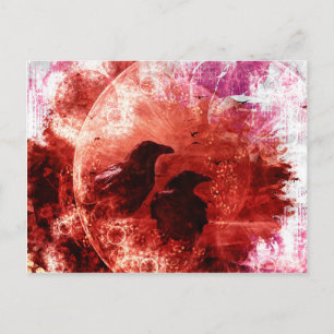 Cartão Postal Design bonito Red Grunge Raven Fantasy