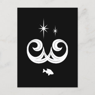Cartão Postal Design branco, oceano negro e estrelas