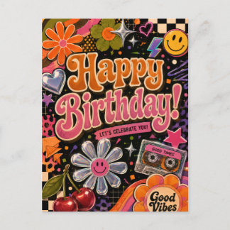 Cartão Postal Design Colorido Inspirado no Retro com Tipografia