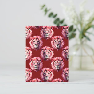 Cartão Postal Design com Cabeça de Leão Rosa Borgonha