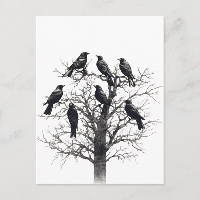 Cartão Postal Design comum Raven Crow Black Mysic Tree Flock (Frente)