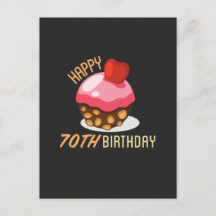 Cartão Postal Design de 70º aniversário fofo com bolo de chocola
