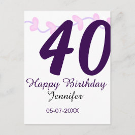 Cartão Postal design de aniversário de 40 anos adicionar nome da