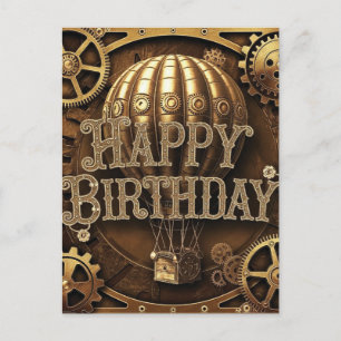Cartão Postal Design de Aniversário de Aventura Steampunk
