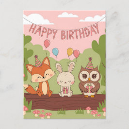 Cartão Postal Design de Aniversário de Crianças Fofo com Raposa,