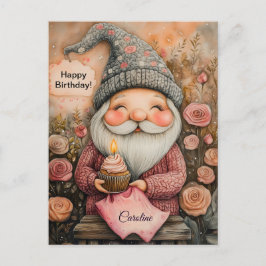 Cartão Postal Design de Aniversário de Gnome Personalizável