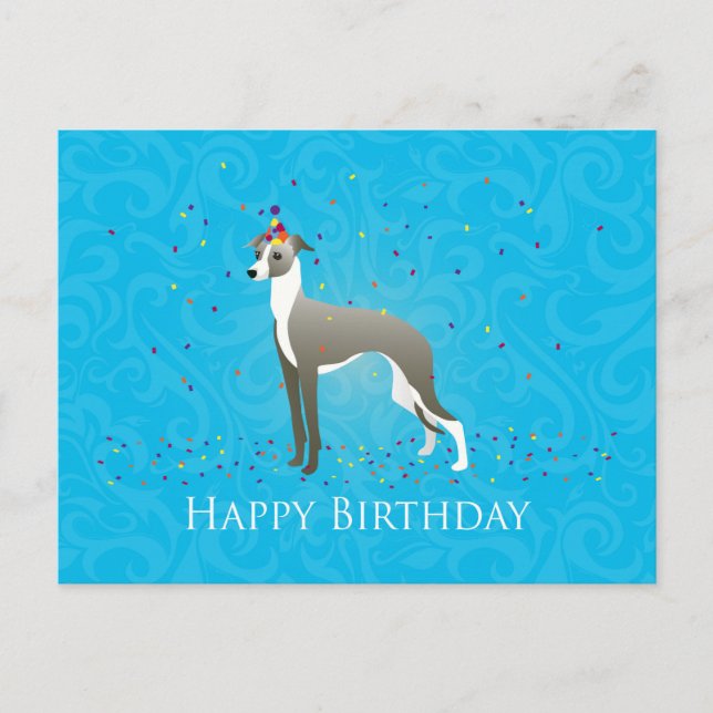 Cartão Postal Design de aniversário de greyhound italiano (Frente)
