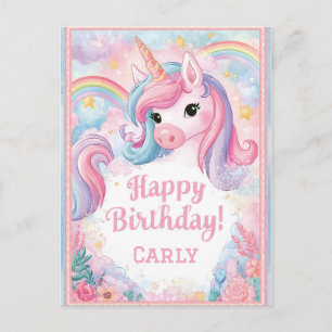 Cartão Postal Design de Aniversário de Unicórnio Mágico com Arco