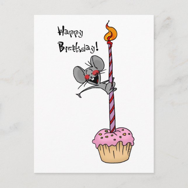 Cartão Postal Design de Aniversário Desenhado pela Mão do Rato E (Frente)