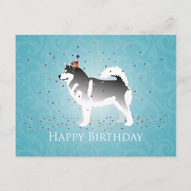 Cartão Postal Design de Aniversário do Alaskan Malamute (Frente)
