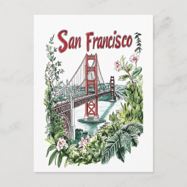 Cartão Postal Design de Aquarela da ponte de Ouro San Francisco (Frente)