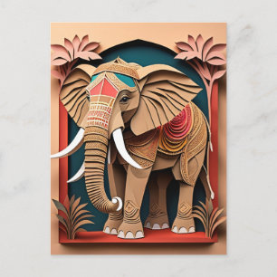 Cartão Postal Design de Arte 3D do Elefante Indiano