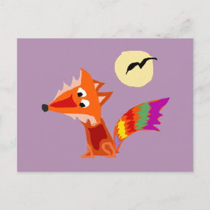 Cartão Postal Design de Arte da Raposa Vermelha Colorida Funky