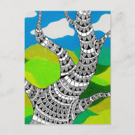 Cartão Postal Design de Árvore Flexível Nuvens Paisagem Gramada