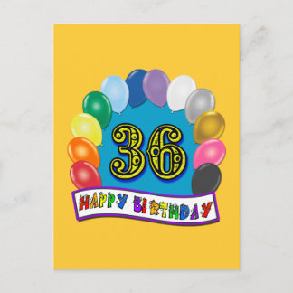 Cartão Postal design de Balões de Aniversário do 36º