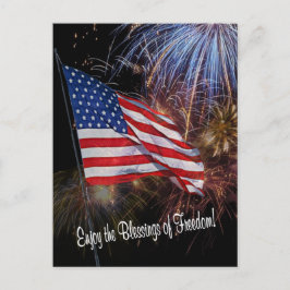 Cartão Postal Design de Bandeira Americana E Fogos De Artifício