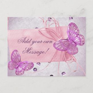 Cartão Postal Design de Borboleta Rosa Bonito Personalizável