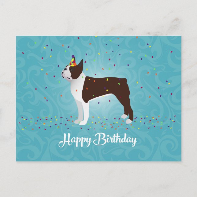 Cartão Postal Design de Brown Boston Terrier Birthday (Frente)