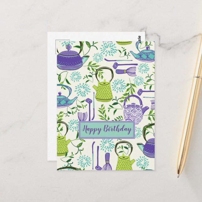 Cartão Postal Design de bule verde japonês (Frente/Verso In Situ)