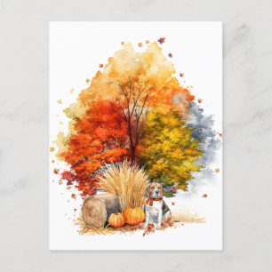 Cartão Postal Design de cachorro outonal em aquarela - Beagle