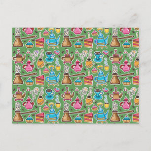 Cartão Postal Design de café e bolos