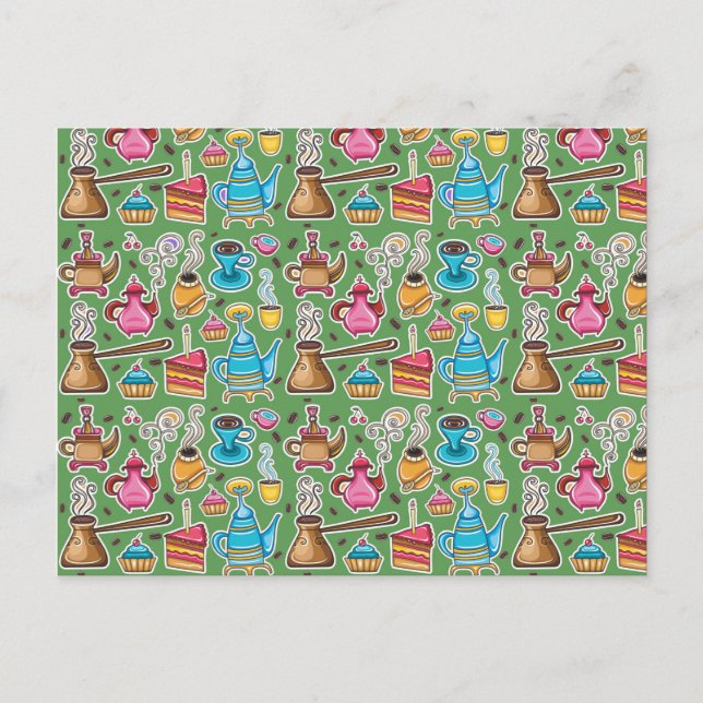 Cartão Postal Design de café e bolos (Frente)