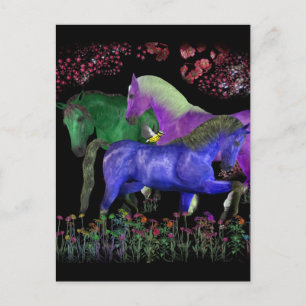 Cartão Postal Design de cavalo de cor fantástica, preto
