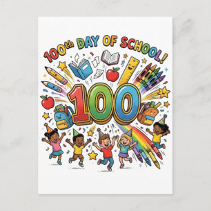 Cartão Postal Design de Celebração Colorida do 100º Dia de Escol