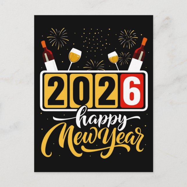 Cartão Postal design de celebração do "Feliz ano novo 2026" (Frente)
